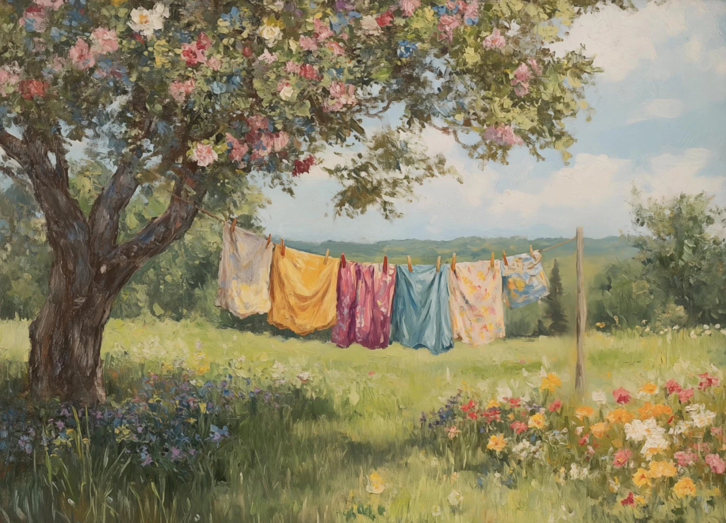 Classic Oil Painting Laundry Room with Clothes Hanging Poster Canvas Art Painting Printing Home Room Wall Pictures Decor Gift