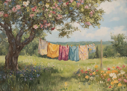 Classic Oil Painting Laundry Room with Clothes Hanging Poster Canvas Art Painting Printing Home Room Wall Pictures Decor Gift