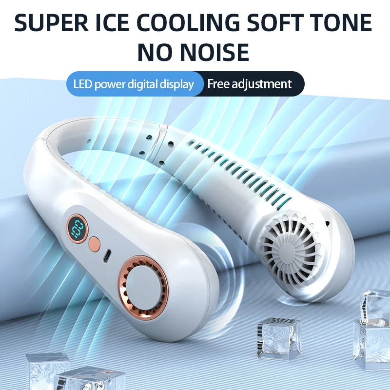 Hanging Neck Fan Digital Display Power Ventilador Bladeless Neckband Fan Portable Mini Air Cooler USB Rechargeable Electric Fans