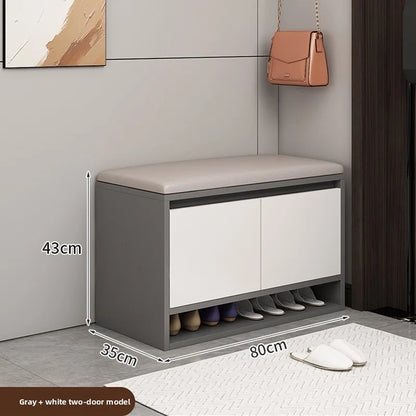 Shoe Storage Bench with Cushion Seat Entryway Shoe Cabinet Organizer Hallway Shoe Rack Bedroom Storage Stool 2/3/4 Door