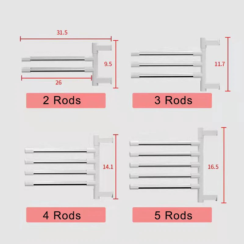 Bathroom Towel Rack Rotatable Towel Holder Space Aluminum 2/3/4/5/6-Bar Towel Hanger Kitchen Shelf Paper Hanging Wall Mounted