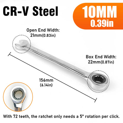 72-tooth ratchet wrench, 6-17mm adjustable range, reversible dual-head open-end wrench, perfect for auto and bicycle maintenance