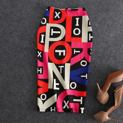New Spring and Summer Women's Splicing Contrast Color High Waist Skinny Bag Hip Letter Korean Fashion Casual Commuter Skirt