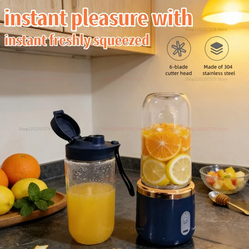 Portable Electric Blender 6 Blades Juice Smoothie Maker Ice Crusher Food Processor Personal for Fresh Drinks Juicer Machine