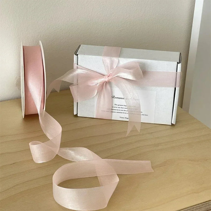 Beautiful Translucent Chiffon Ribbons 2.5cm Width DIY Handicraft Bowknot Festival Gift Box Packing Ribbons