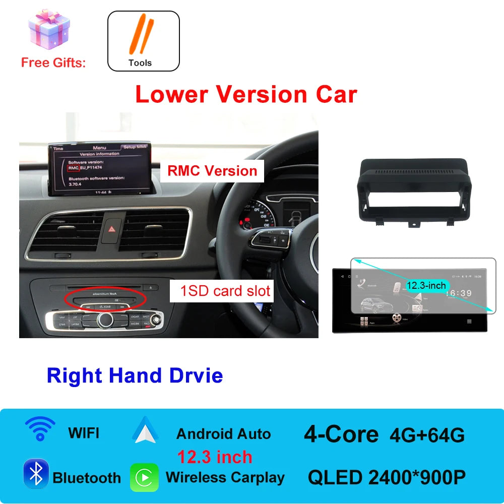 Car Radio Navigation GPS Multimedia Video Player Tools For Audi O3 2013-2018 Right Hand Drvie Android 16 Auto Carplay 12.3"