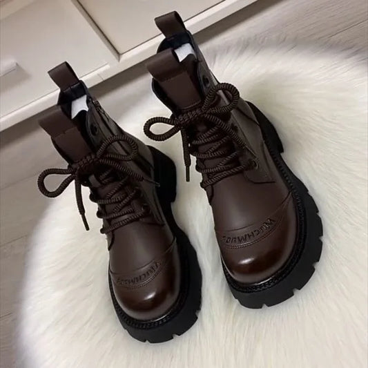 Women's Boots Flats Platform Designer Fad Sport Shoes for Woman Ankle Boots 2026 Winter New Trend Retro Motorcycle Boots Mujer