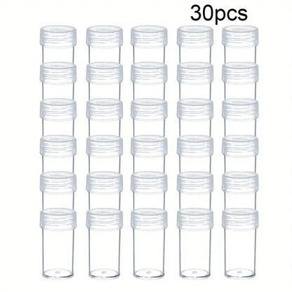 30/12 Transparent Round Bead Storage Bottle with Lid Bead and Handmade Material Storage Can White Mini Container, Lightweight De
