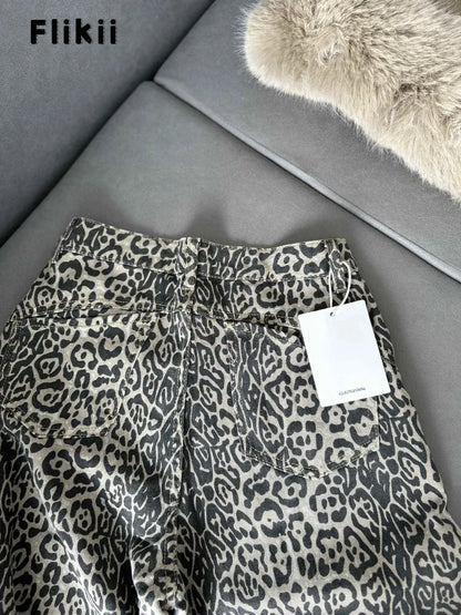 American Vintage Leopard High Waist Jeans Women's Casual 2000s Pants Baggy Y2K Wide Leg Grunge High Street Washed Denim Trouser
