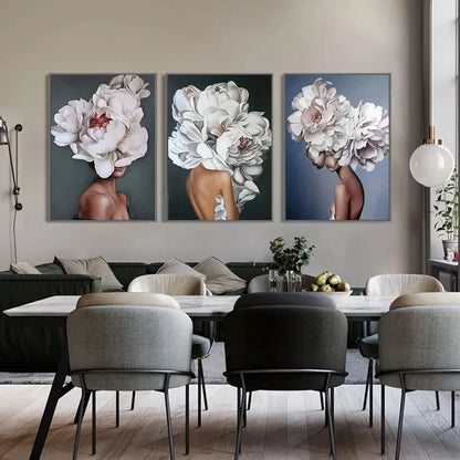Canvas Painting Wall Art Women and Flowers Abstract Print the Girl with Flowers on Her Head Surrealism Imagine Poster Room Decor