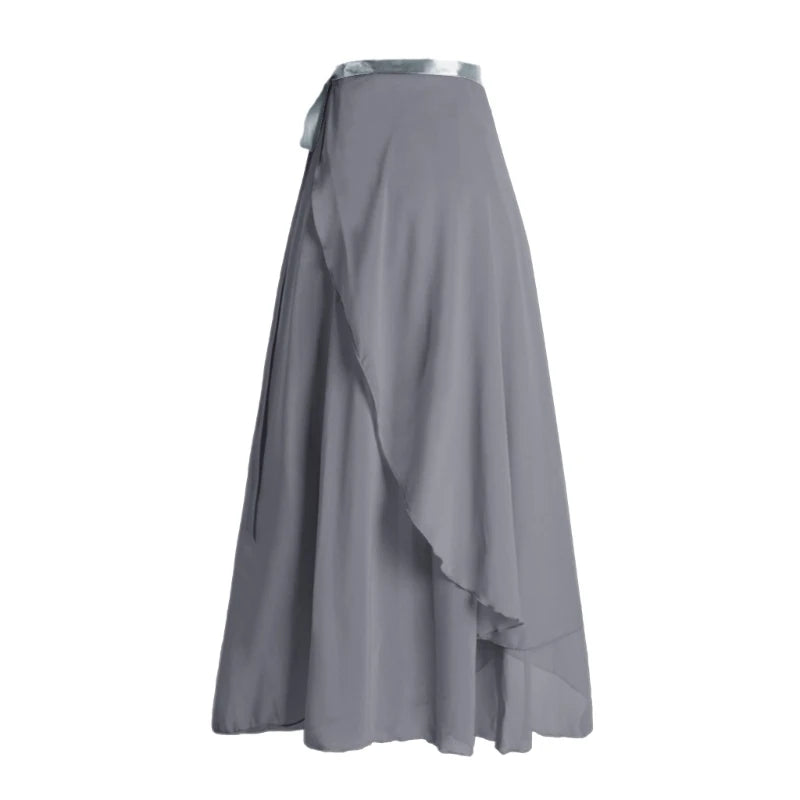 Women Ballet Dance Skirt Asymmetric Long Dance Skirt Wrap Skirt with Tie Waist Skate Over Scarf Skirt Dancewear
