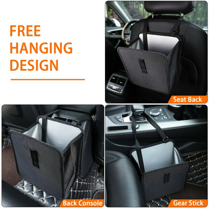 Car Seat Back Organizer with Hanging Garbage Can and Armrest Trash Bin