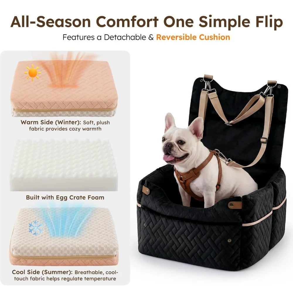 Pet Bed Mat Medium Dog Elevated Car Seat Adjustable Height  Double-sided Cooling Plush Waterproof Cover 2 Safety Belts Buckles