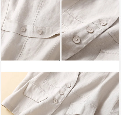 TingYiLi Cotton Linen Sleeveless Jacket For Women Summer V-neck White Khaki Green Black Vest Korean Style Waistcoat Cardigan