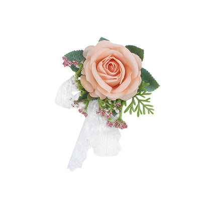 Girls Bridesmaid Wrist Corsage Bridal Prom Party Flannelette Rose Lace Bracelet Fabric Hand Flowers Wedding Accessories
