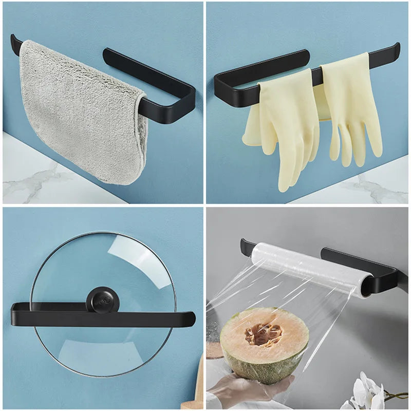 Towels Rack Space Aluminum Without Drilling Self-Adhesive Bathroom Towels Tissue Paper Storage Holder for Kitchen Batchroom