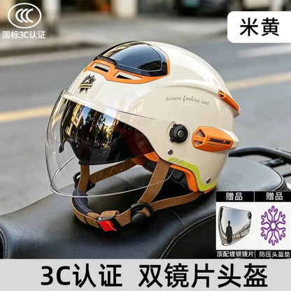 All-Season Electric Motorcycle For Men And Women, Sun Protection Riding Half Helmet, Scooter Three-Quarter Retro Safety Helmet