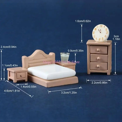 R6FD Dollhouses Living Room Furniture Sofa Set with Coffee Cup and Table Display Props