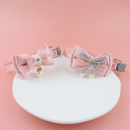Pet Collar Pink Lace Bow Hanging Bead Cat Collar with Bell Pet Dog Kitten  Accessories Fof Small Dogs Pet Products