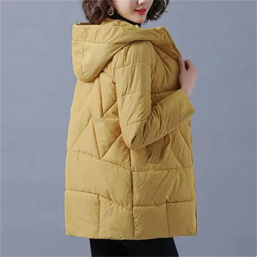 New Loose Women Snow Jacket 3XL 4XL 2026 Winter Women Jacket Warm Parkas Female Thicken Coat Cotton Padded Long Hooded Outwear
