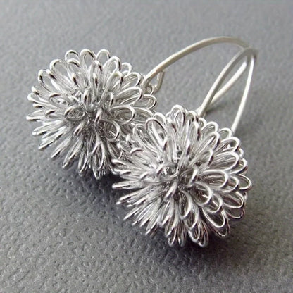 Earrings Dahlia Earrings Silvery Modern Design Silvery Wire Ball Earrings - Similar To Dandelion Earrings Unique Earrings