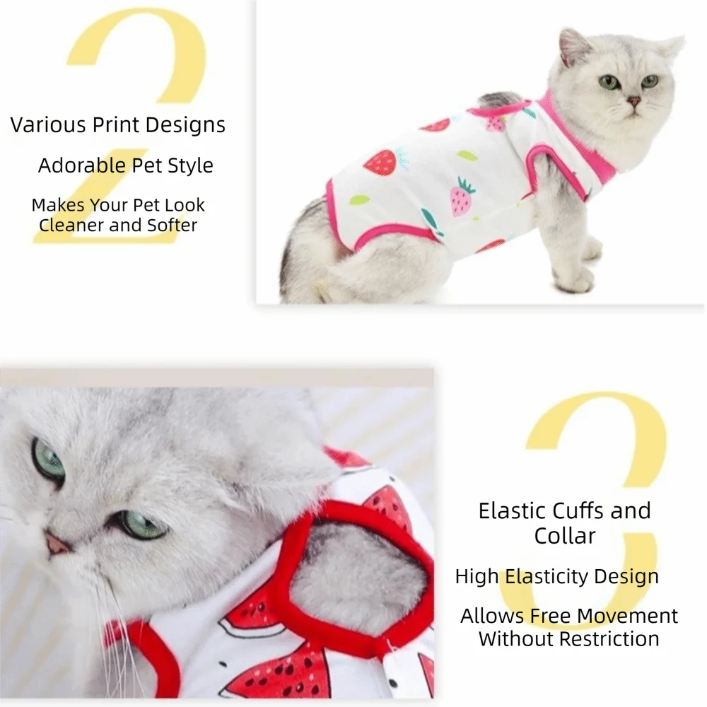Fruit Printed Cat Recovery Clothing High Elasticity Comfortable Pet Anti-Licking Vest Soft Breathable Cat Jumpsuit Pet Care
