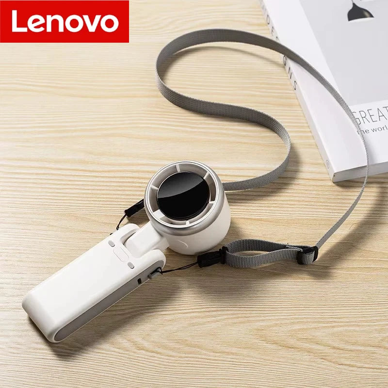 Lenovo Handheld Folding Fan Type-C Charge Ports Portable Desktop 5 level Adjustment Digital Display Electric Fan With Lanyard