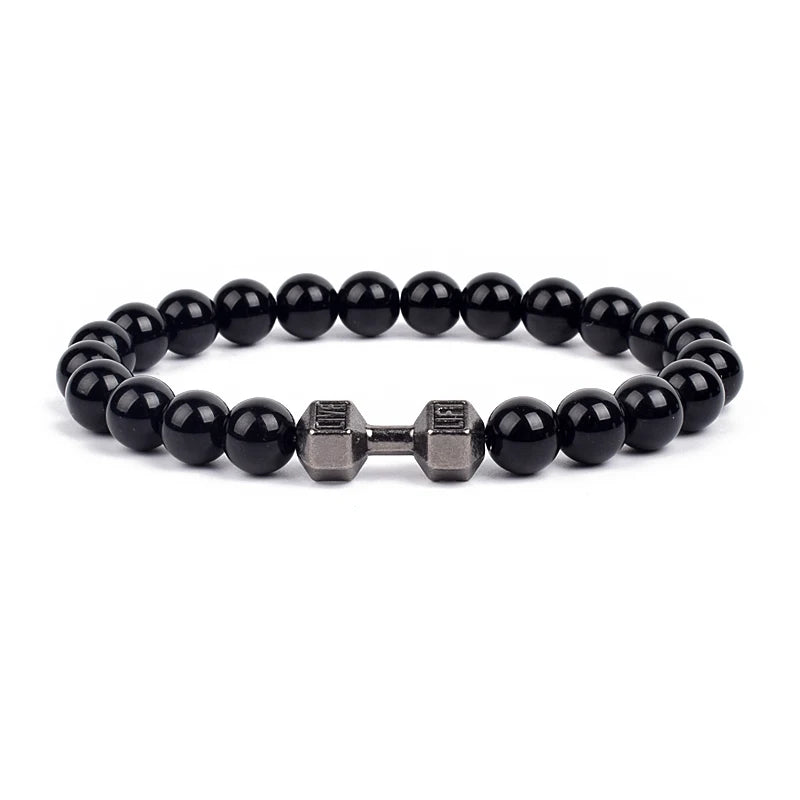 Dumbbells For Men Beads Bracelet Natural Black Volcanic Lava Stone Energy Barbell Fashion Bracelets Bangles Handmade Jewelry
