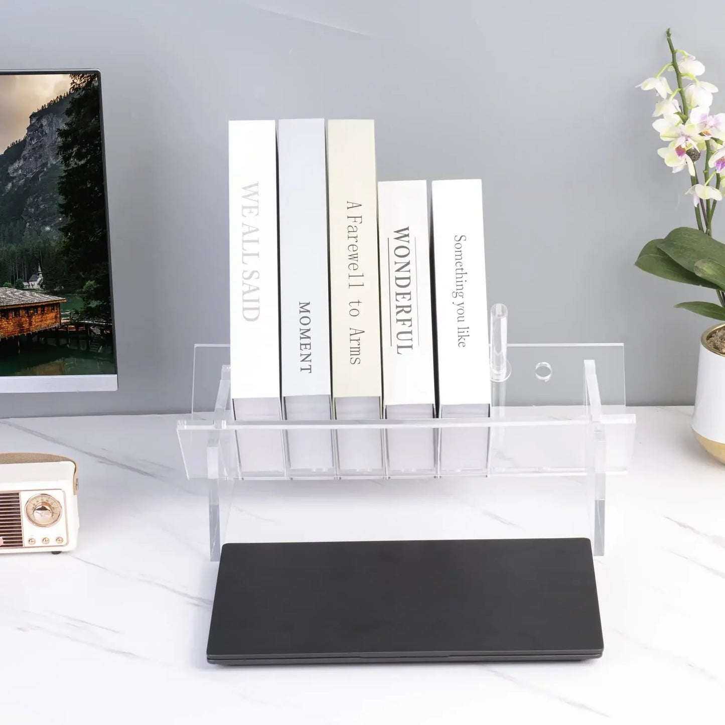 Acrylic Desktop Bookcase Book Storage Organizer Shelf Bookshelves Clear Modern Tabletop book magazine Rack for Office Home