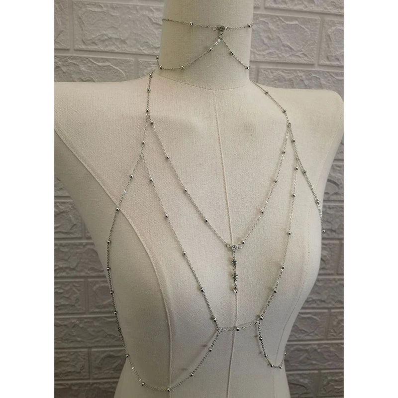Metal Body Bust Chain Jewelry for Women Sexy Style Hollow Bikini Ladies Breast Crystal Body Chain Decoration Fashion Jewelry