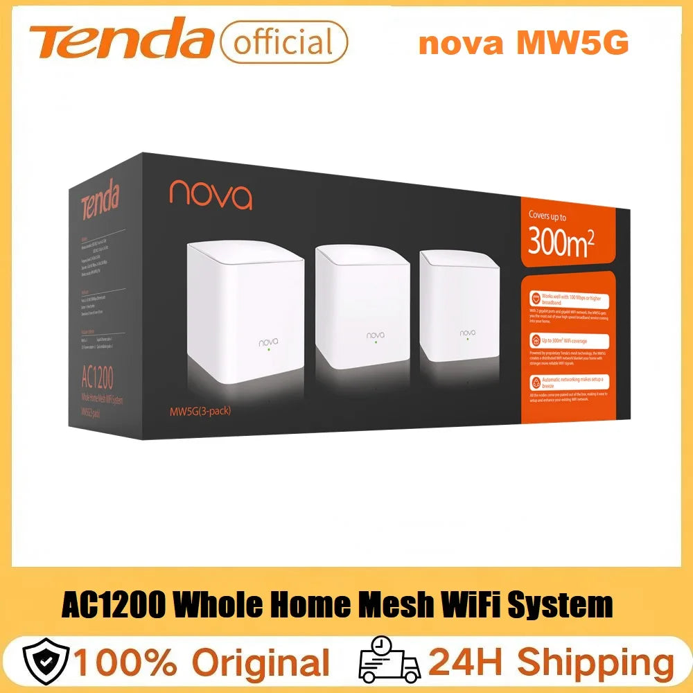 Tenda MW5G Nova Mesh WiFi System 2.4&5Ghz Dual-Band AC1200 Whole Home Gigabit Network Router Extender Covers up to 6000 sq.ft