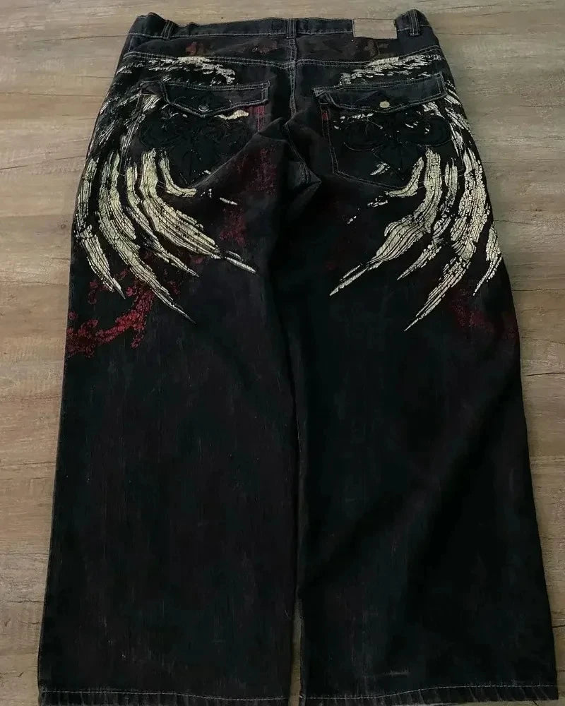 Summer Y2K Vintage Washed Floral Print Wide Leg Jeans Women High Waist Baggy Boho Comfort Loose Fit Pants Daily TikTok Viral
