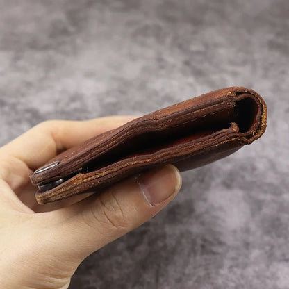 Wrinkle Wallet,Vintage Handmade Cow Leather Card Holder For Men, Leather Bifold Money Clips