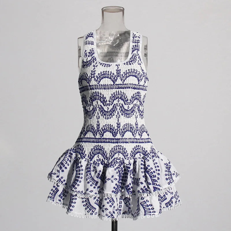 Embroidered Lotus Leaf Edge Dresses Spring Women Sleeveless Mini Strap Dress Summer High Waist Pullover Short Camisole Dress