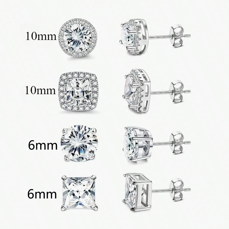 4-Piece Fashionable Micro-Inlaid Cubic Zirconia Women'S Stud Earrings, Gift For Festival