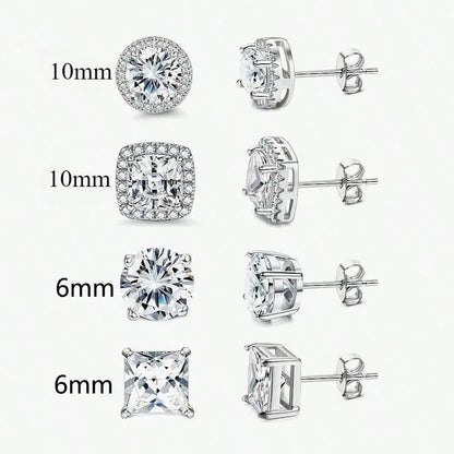 4-Piece Fashionable Micro-Inlaid Cubic Zirconia Women'S Stud Earrings, Gift For Festival