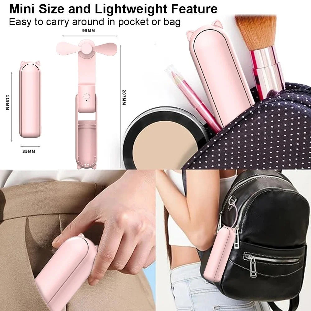 Portable Mini Fan Type C Rechargeable Handheld Cute Creative Cartoon Fan Adjustable Folding Outdoor Travel Cooling Handheld Fan