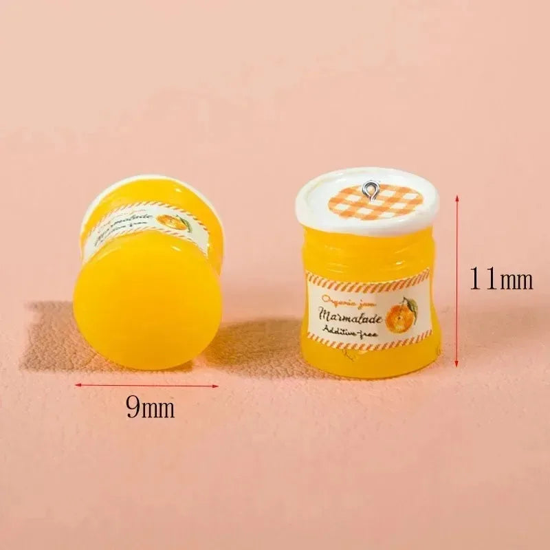 10Pcs Cute Strawberry Orange Jam Jar Resin Charms Pendants for Jewelry Making DIY Earring Keychain Decoration Accessories