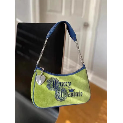 Vintage  Underarm Bag Unique Green Embroidered Single-shoulder Handbag For Girls And Women Fashion Baguette  Crossbody Bag