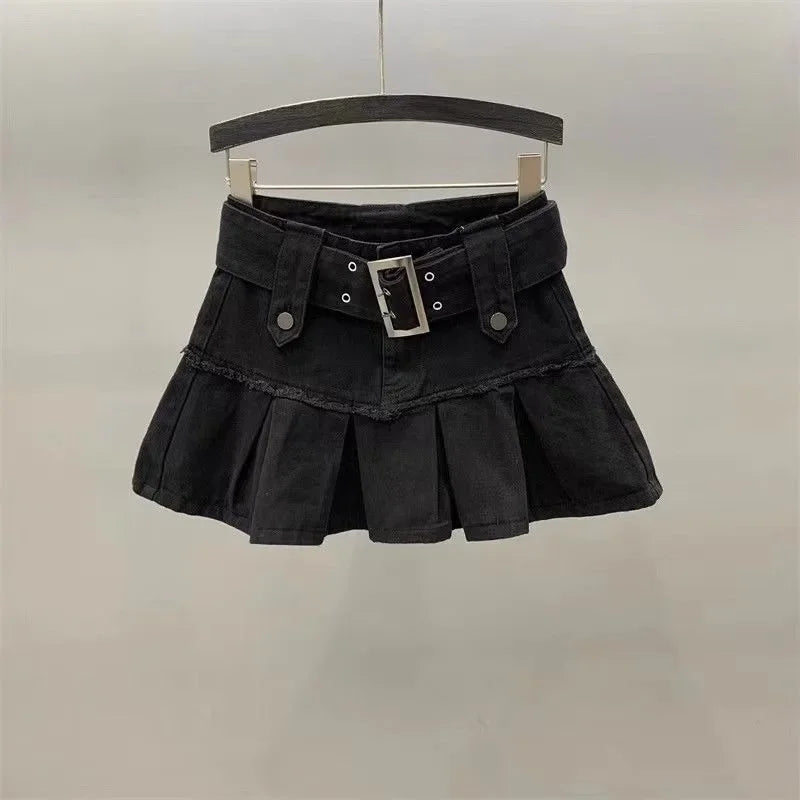 Y2K Harajuku Retro Light Blue Sweet Pleated Denim Skirt Women's SIRI Street Fashion New Popular Slim A-line Skirt Mini Hip Skirt