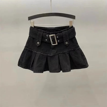 Y2K Harajuku Retro Light Blue Sweet Pleated Denim Skirt Women's SIRI Street Fashion New Popular Slim A-line Skirt Mini Hip Skirt