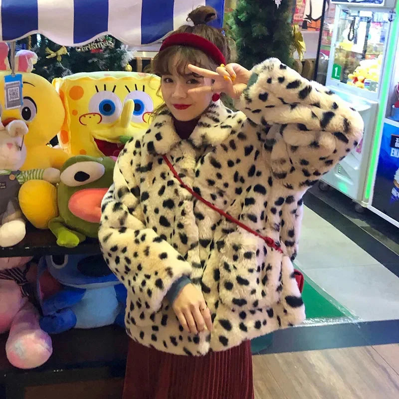 Korean Version 2025 Winter New Item Imitation fur Leopard Print fur Coat fur Integrated Coat Women's Cool Style Women's Clothing