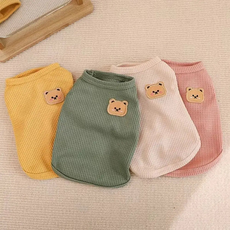 Cute Waffle Dog Clothes Breathable Solid Color Pet Cat Clothing Thin Sweat-absorbent Dog Vest