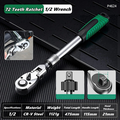 Drive Socket Drive Standard Ratchet Wrench , 1/4，3/8，1/2 Inch Flexible 72-Tooth Extendable Telescopic Socket Spanner Wrench