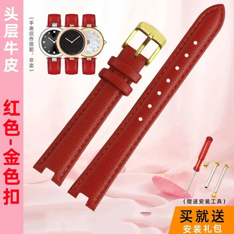 12mm 14mm For Gucci YA141401 YA141404 YA141505 Soft Cowhide Genuine Leather watchband GC women's watch strap Pink red bracelet