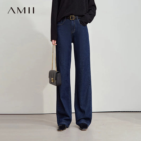 AMII Minimalist Jeans Pants Women 2025 Autumn New Classic Lady Trousers Cotton Straight Casual Woman Loose Denim Pants 12543031