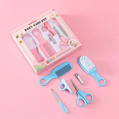 6pcs/Set Blue & Pink Baby Cleaning Kit Care Product Set For Nails And Hair, Including Beauty Brush Comb And Nail Clipper Set