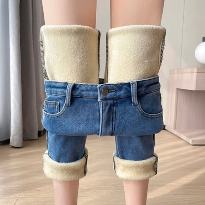 Womens Jeans Fleece Lined Thickened Winter Warm Straight Leg Loose Fit High Waist Slimming Trousers Y2k clothes Y2k jeans