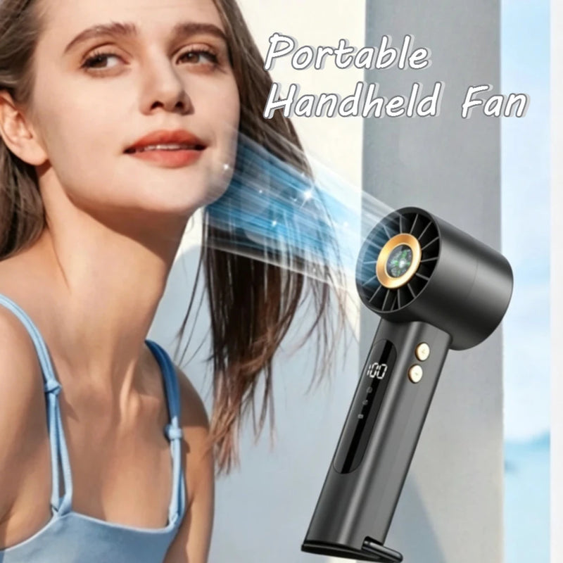 Portable Mini Hand Fan Built-in Compass 100 Gears LED USB Charging Long Lasting Fan for Outdoor Travel