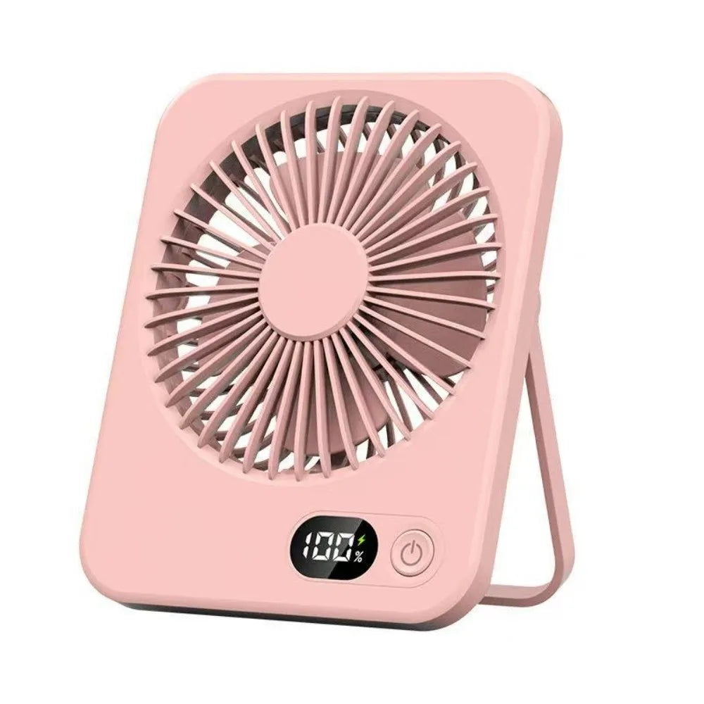 Portable Mute Desktop Fan With Power Display USB Rechargeable Mini Handheld Fan 5 Speeds Adjustable Cooling Fan Home